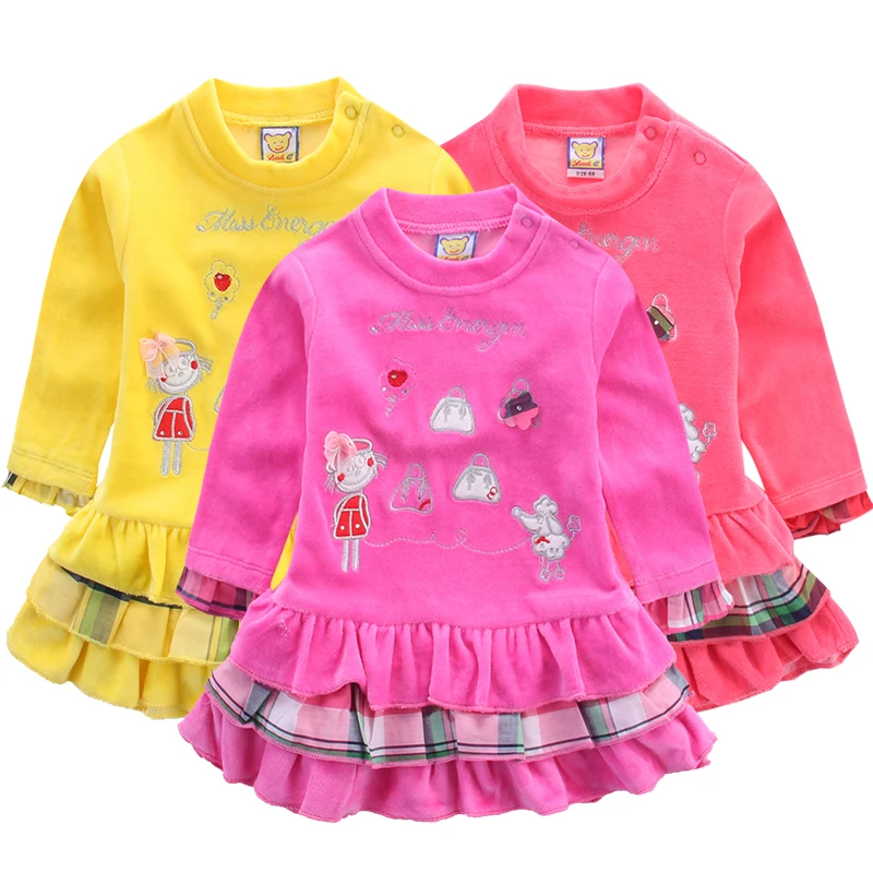 3 шт./партия детское велюровое платье с длинным рукавом