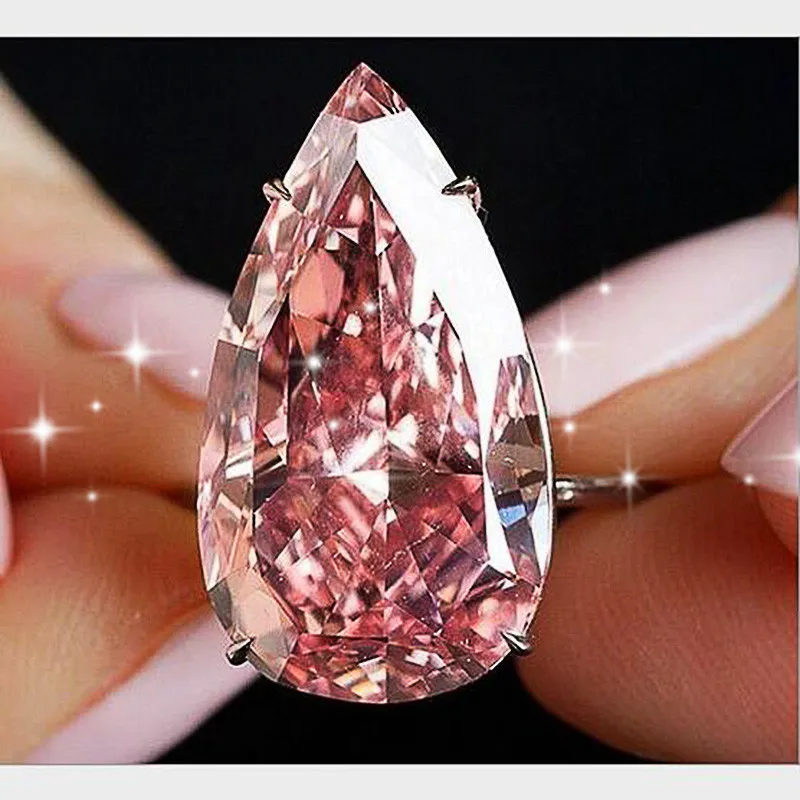 Ювелирные изделия 925 серебряных колец для женщин модное розовое каплевидное