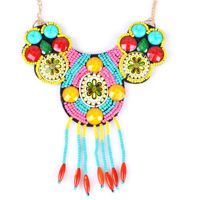 Ручной работы вышивка бисера ожерелье Этнический узор Бисероплетение большое