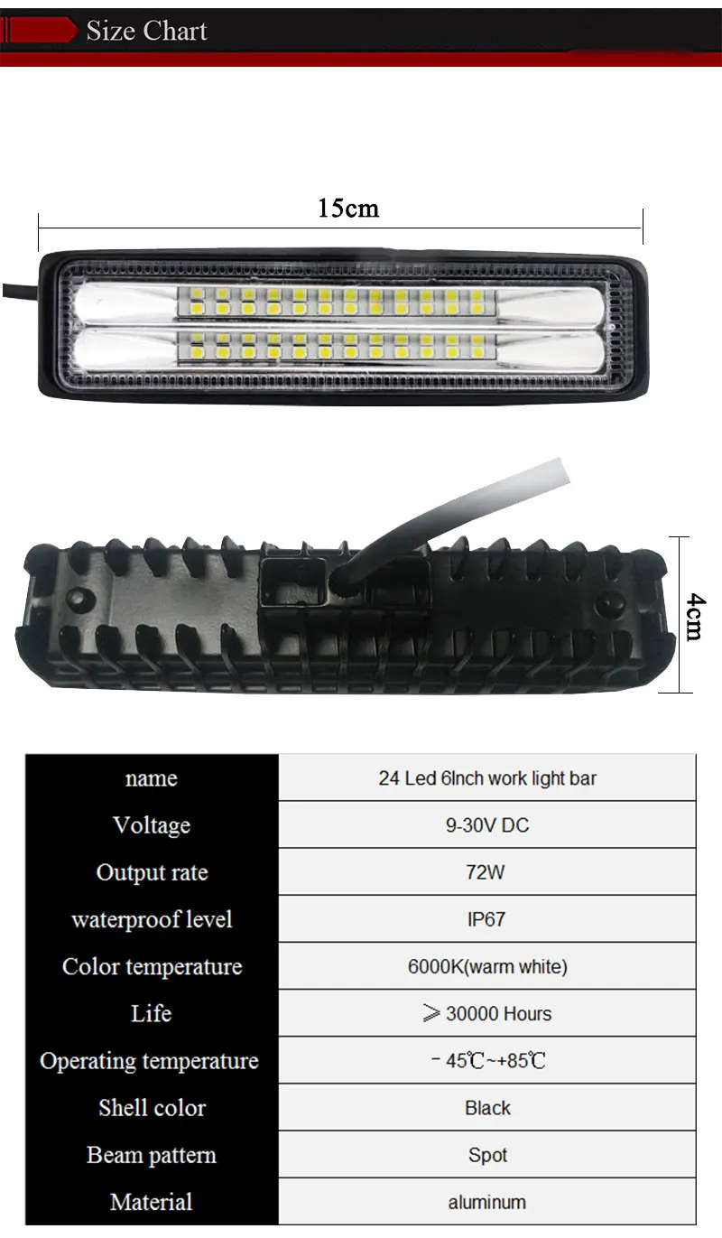 Рабочий светильник Led Bar Offroad 12 в 72 Вт 6 дюймов Автомобильный светильник для ATV SUV трактор Мотоцикл лодка автобус противотуманный светильник луч двухрядный точечный светильник