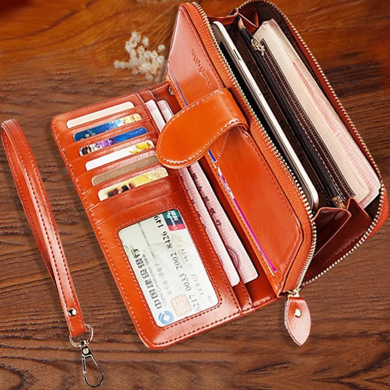 

2019 New Wallet Retro-vintage Oil Wax Cowhide Long-style Women's LeatherMultifunction Female Purse Large-capacity Handbag Wallet