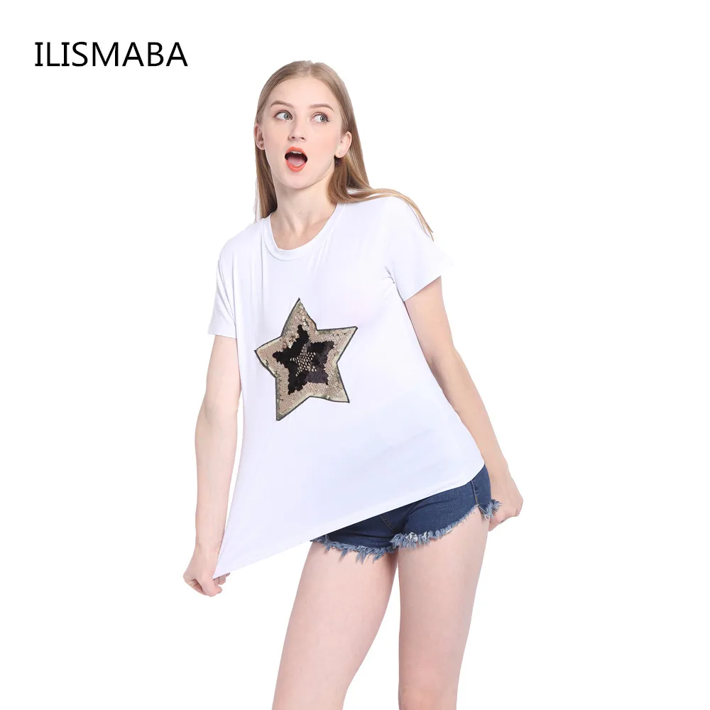 ILISMABA 2017 летняя женская мода сексуальный короткий рукав круглый вырез брендовая