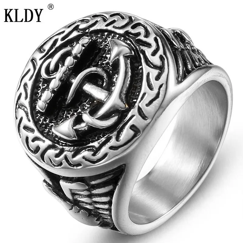 Кольцо KLDY из нержавеющей стали для мужчин и женщин байкерское кольцо с якорем