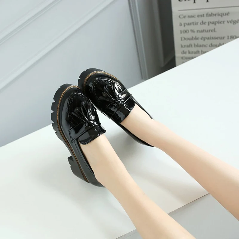 Loafers Handmade Patent Leather Ladies Oxfords Shoes Full season Casual Women Pumps Tassel Black Oxford Shoes For Women Size 43