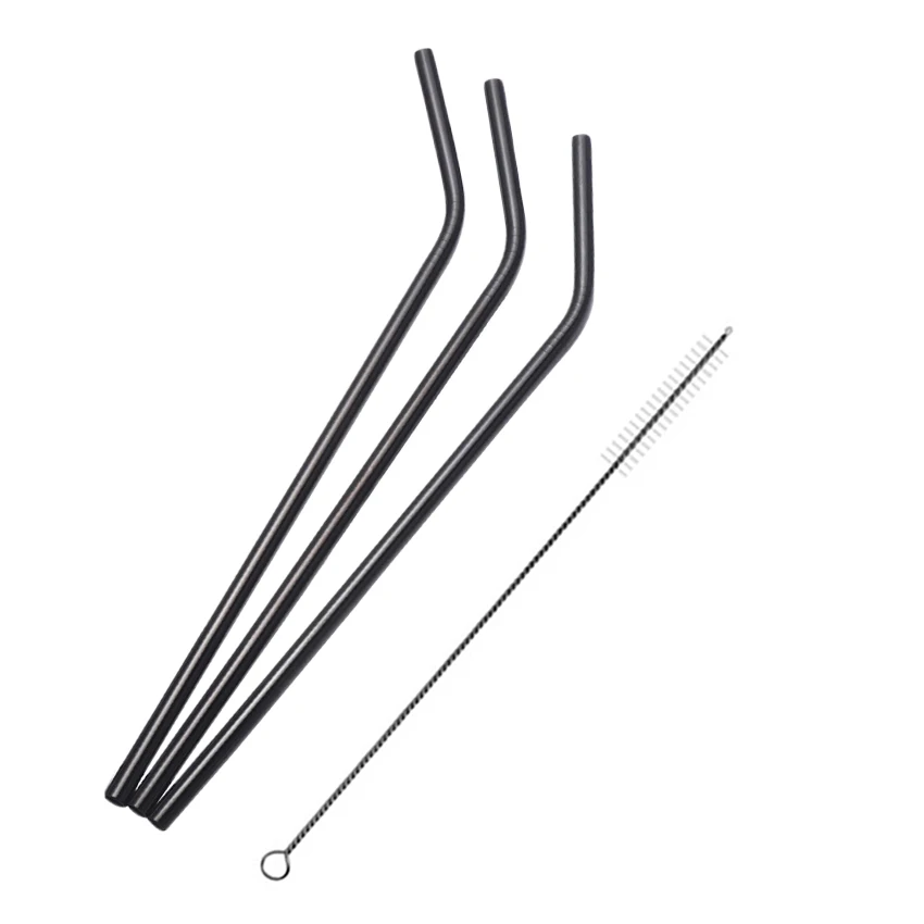 B-Black 4pc Многоразовый металлический соломинки 304 из нержавеющей стали прочные изогнутые прямые соломинка для напитков с чистящей щеткой бар вечерние аксессуары - Цвет: B-Black 4pc