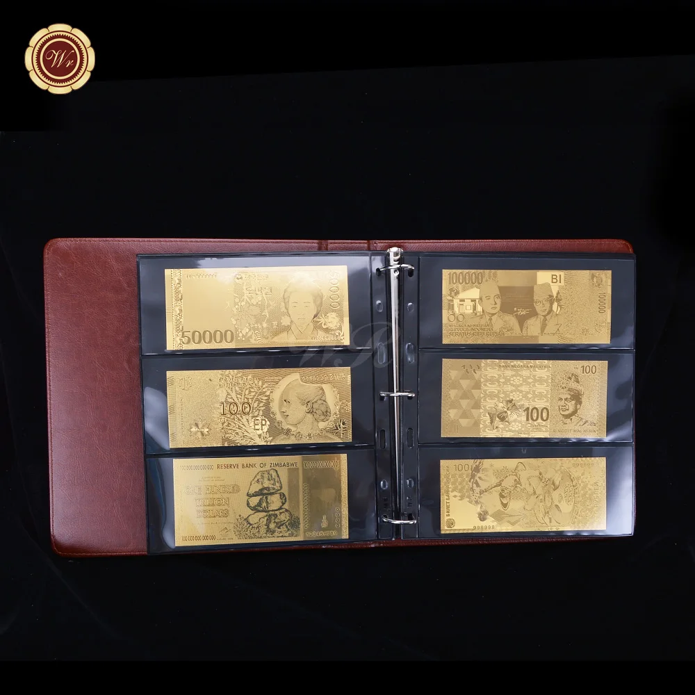 World Gold Plated позолоченный бумажный Альбом для монет кожаный фотоальбом страна