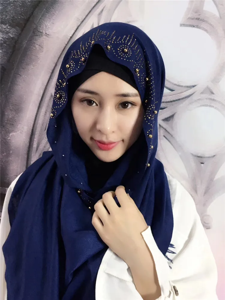 Мусульманские платки Бисероплетение геометрические хиджаб Cutton Muslima Шаль Исламская повязка на голову головные уборы Schaila