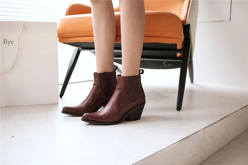 FEDONAS Women High Heels Ankle Boots Autumn Winter Genuine Leather Motorcycle Chelsea Boots Fashion Party Dancing Shoes Woman
