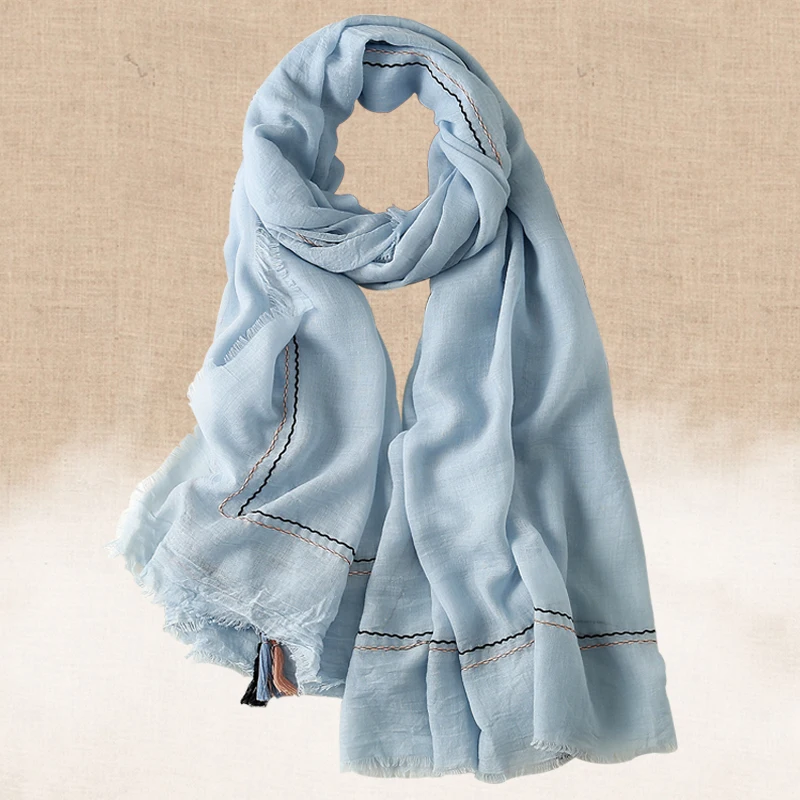 Летние Однотонная одежда солнцезащитный крем хлопок лен шарф Для женщин длинный