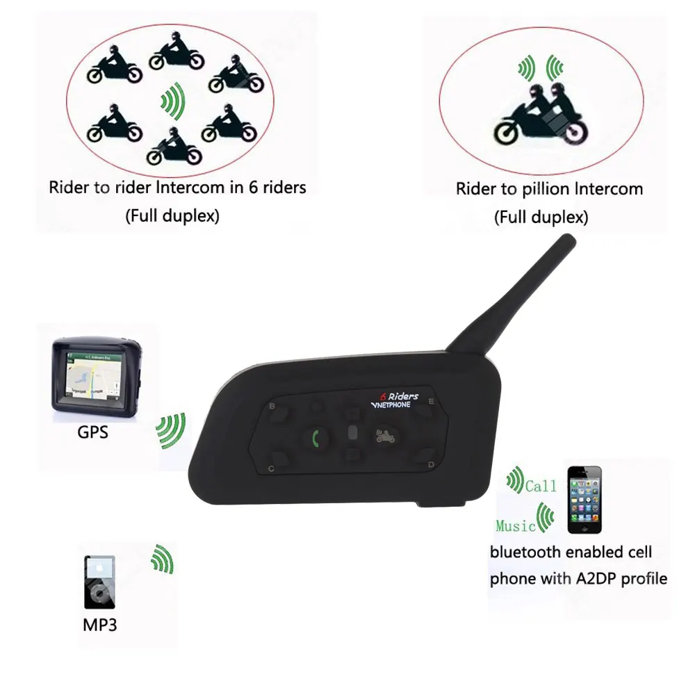2 шт. V6 1200 м Мотоциклетный Bluetooth Шлем Интерком для 6 всадников BT беспроводные