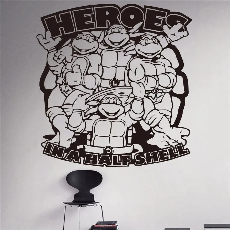 Наклейка на стену s Comics художественная мультяшная Подростковая Черепашка-ниндзя Наклейка на стену Наклейка для украшения дома Водонепроницаемая наклейка s# T230