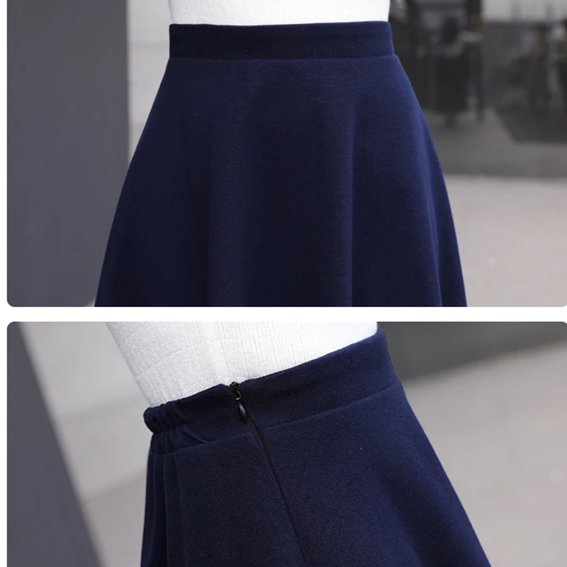 High Waist Woolen Skirts Womens Winter 2018 Fashion Streewear Wool Long Pleated Skirt With Belt Casual Ladies Saia Longa Black