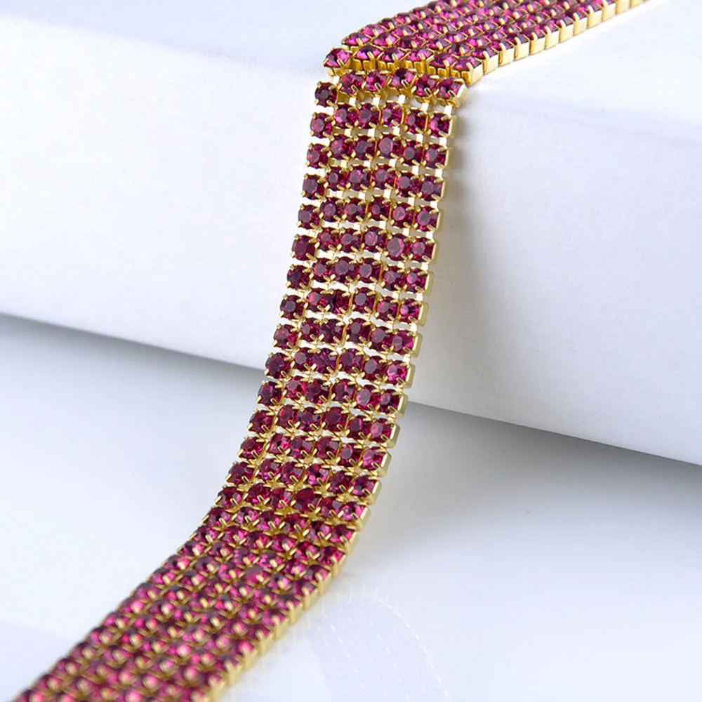 

10yards 1row Gold Base Rhinestones Cup Chain lt Col Topaz Stones Non Hotfix Rhinestone Claw Chain Sew On Rhinestones For Clothes