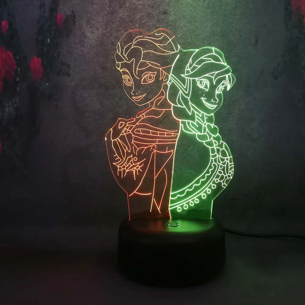 Мультяшный рисунок Эльза/Анна Девушка 3D смешанный цвет градиент ночник ребенок
