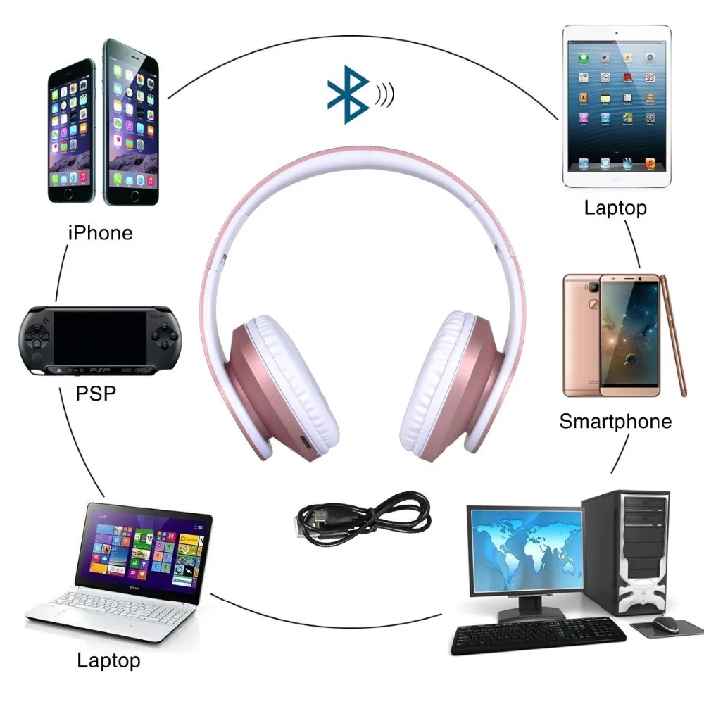 Беспроводные наушники Bluetooth стереогарнитура цвета розового золота с басами