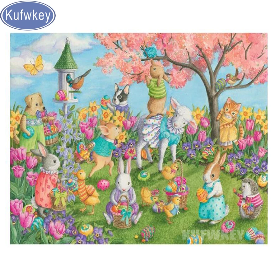KUFWKEY 5D со стразами и вышивкой в виде кролика Футболки сделай сам алмазная вышивка