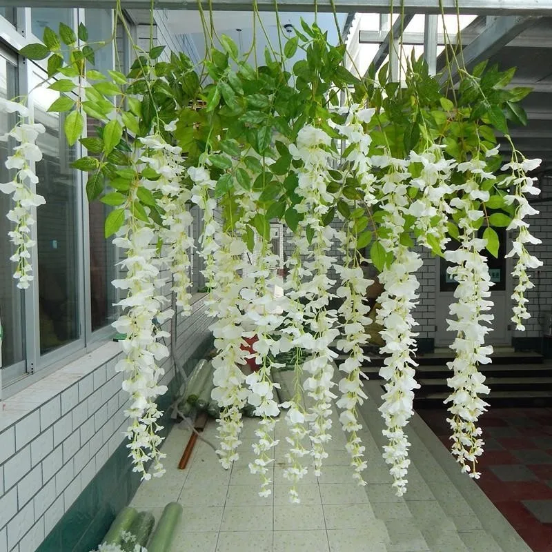 preço 1.1 M De Comprimento Elegante Flor De Seda Artificial Wisteria Vine Rattan Para Peças Centrais Do Casamento Buquê Guirlanda Decorações Home Ornamen