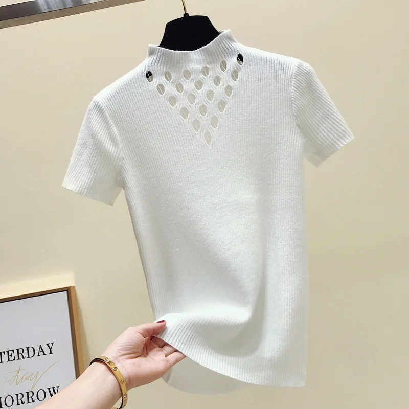 Женская футболка 2019 летняя Корейская облегающая Трикотажная с коротким рукавом