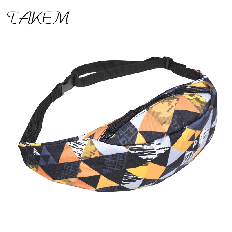 TAKEM 2018 outdoo back full bandana black 3d printing fashion waist bag women fanny packs belt bum for men | Багаж и сумки