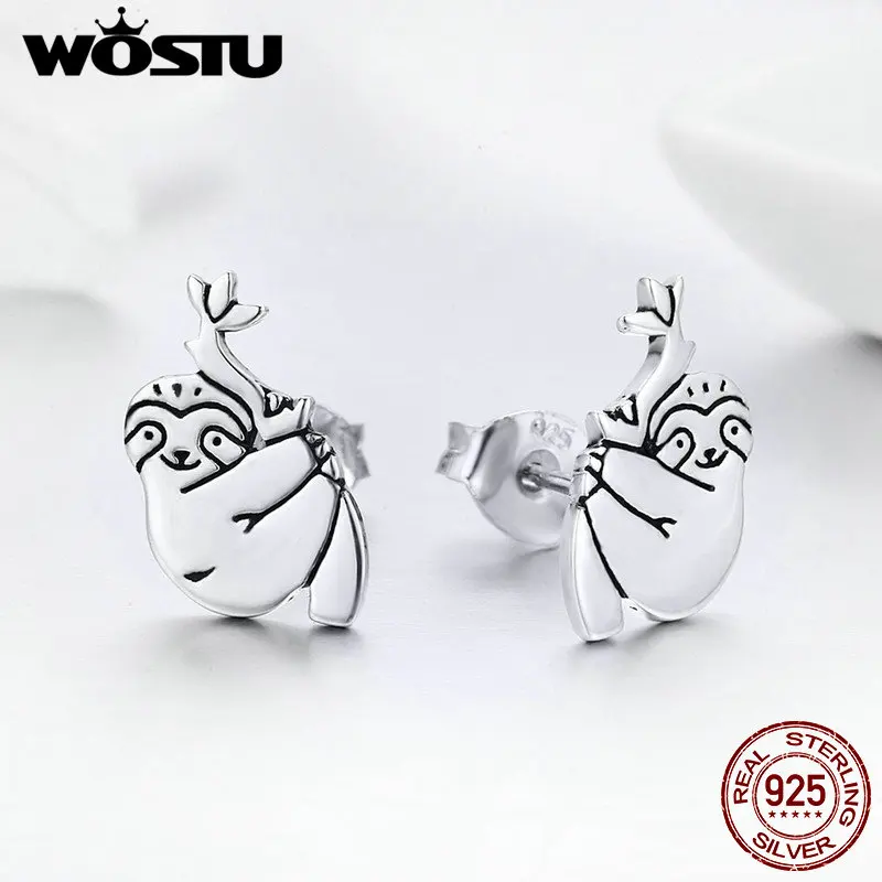 Женские серьги пусеты WOSTU из 100% настоящего серебра 925 пробы с милым ленивым
