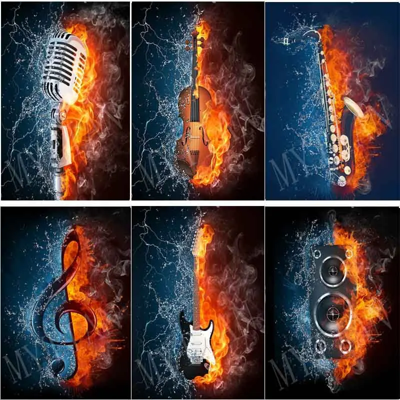 Музыкальные инструменты Water & fire вышивка узор из смолы полная квадратная/круглая