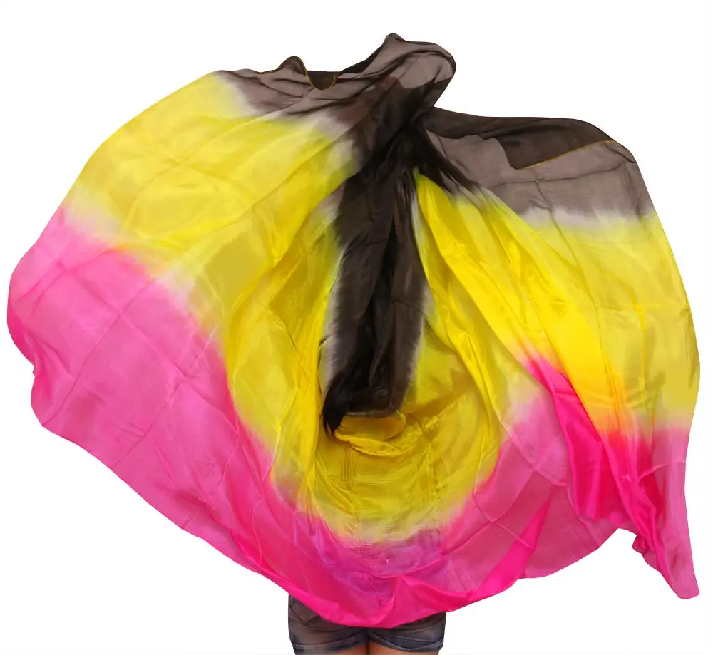 

New Arrivals 100% Real Silk Belly Dancing Veil Ladies Belly Dance Scarf Shawl Rose+Yellow+Black 250/270*114 cm Can Be Customized