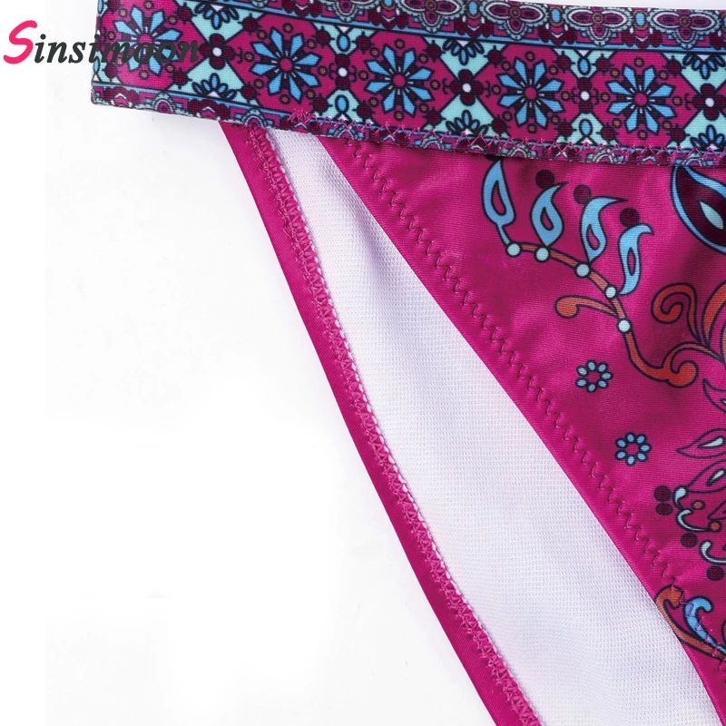 Sexy Women's Ethnic Style Floral Print Bandage Belt Bikini Push-up Padded Bra Vintage Swimsuit Bathing Suit Swimwear Beachwear |