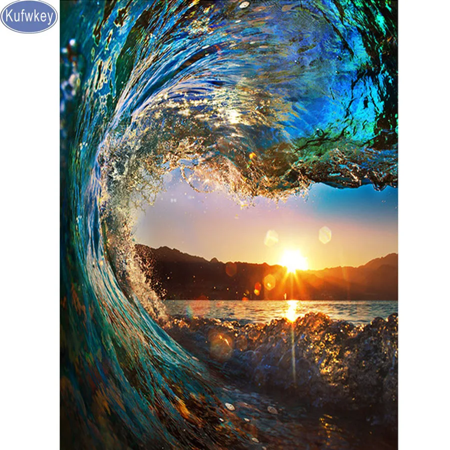 

Распродажа, продажа оптом, алмазная вышивка «Волна на закате», морской пейзаж, алмазная картина, полная алмазная мозаика, картина из стразов...