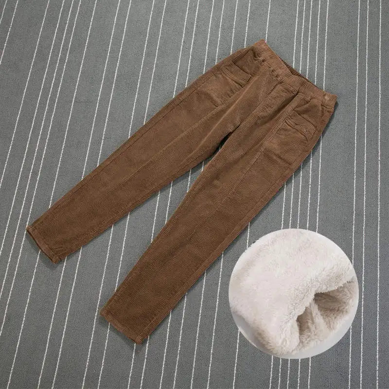 coffee color style 1 Бархатные вельветовые штаны из овечьей шерсти, женские штаны с эластичной высокой талией, осенне-зимние штаны-шаровары, женские теплые хлопковые повседневные брюки C5118 - Цвет: coffee color style 1