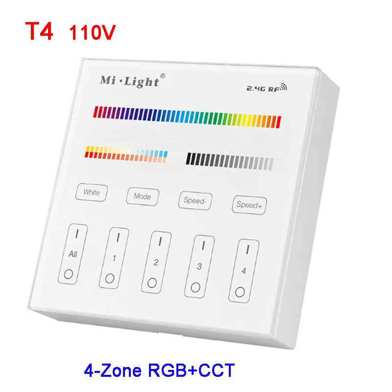 T4 110V MiBOXER 2,4G 4-Zone умная панель WiFi iBox RGB+ CCT/RGBWW светодиодный светильник FUT039/FUT092/FUT089/iBox2/iBox1/B4/T4/B8 - Цвет: T4 110V