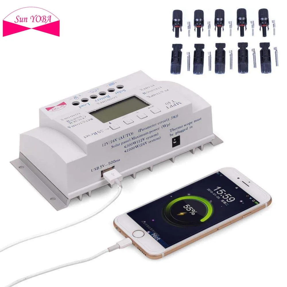 Регулятор солнечной панели LCD 12 V/24 V MPPT40 40A Контроллер заряда и USB Три таймера + 5 пар