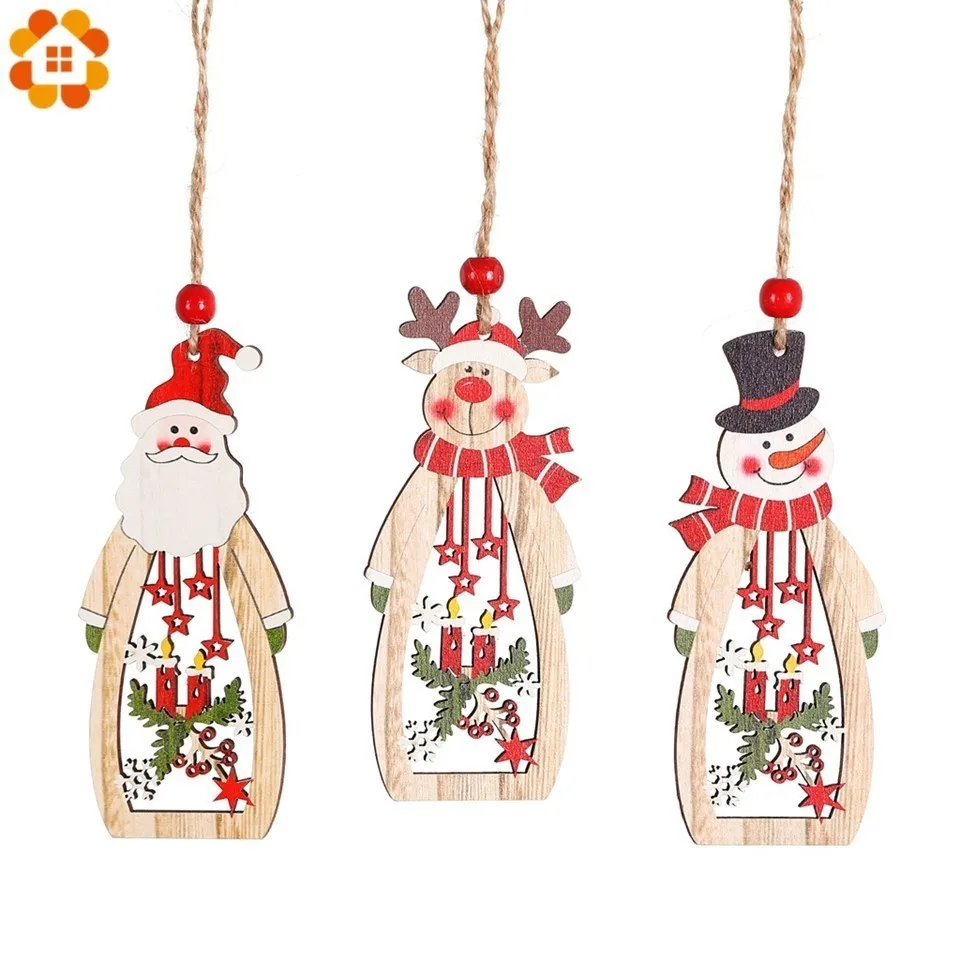 3pcs mixed 3 шт. деревянный Рождественский Санта Клаус/Снеговик подвесные украшения для дома Рождественская вечеринка Рождественская елка украшения Детские подарки украшения - Цвет: 3pcs mixed