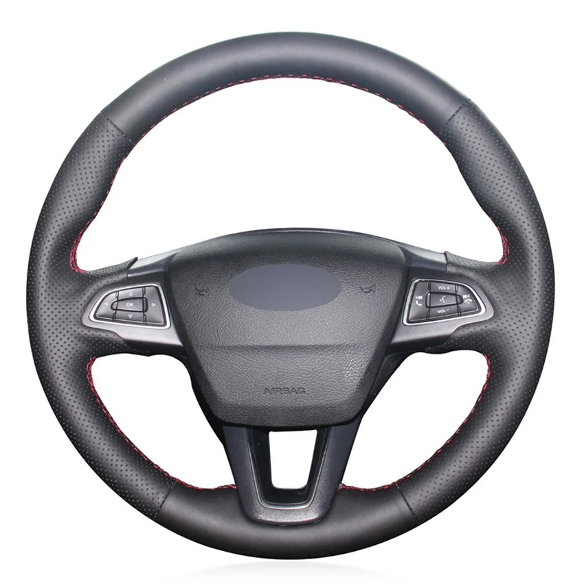 Черный PU искусственная кожа DIY чехол рулевого колеса автомобиля для Ford Focus 3- Kuga- Escape C-MAX Ecosport