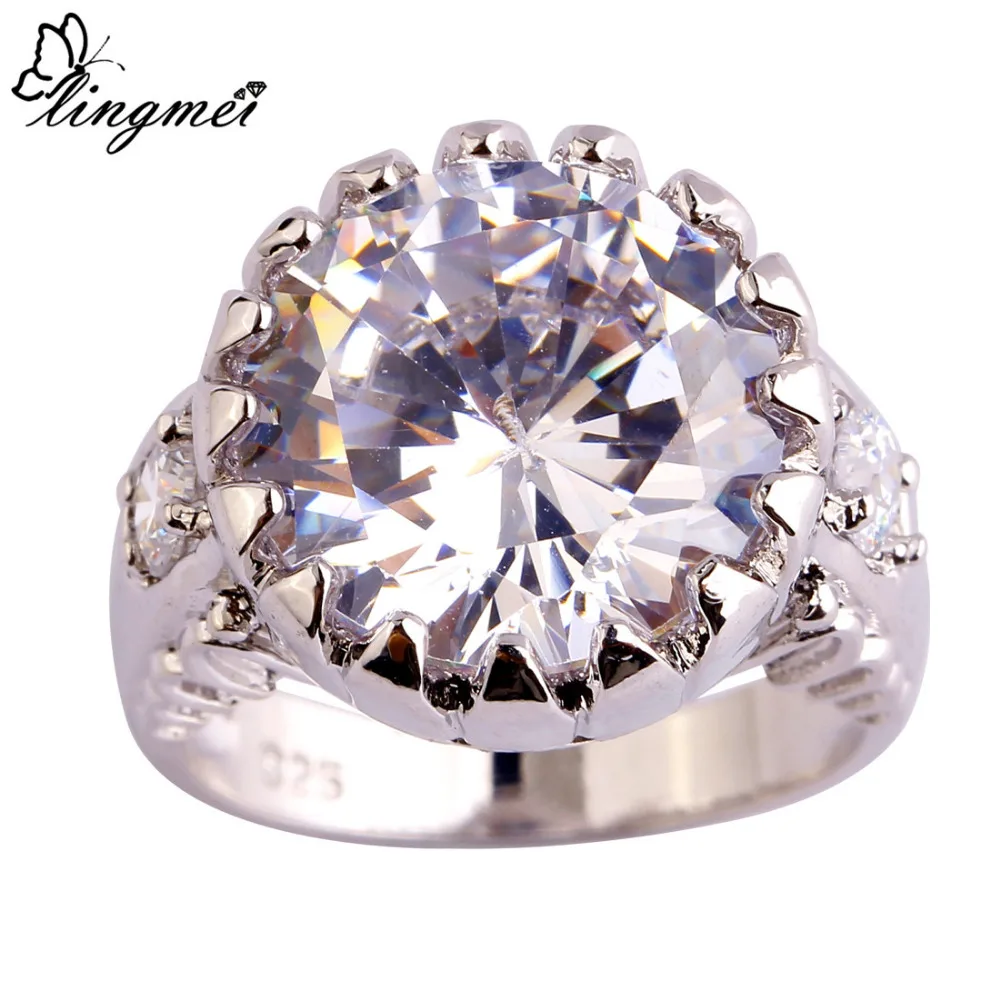 lingmei Fashion New Wedding Jewelry Opanhanded Cocktail White CZ Silver Color Ring For Women Rings Size 6 7 8 9 10 Wholesale | Украшения и