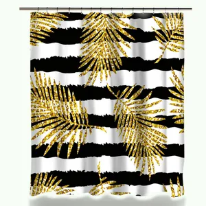 Штора для душа с золотыми листьями и принтом ананасов, Современная Водонепроницаемая из полиэстера, в стиле s, с кошкой, фламинго, занавеска для ванной