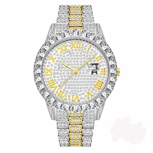 Gold Silver Color TOPGRILLZ мужские часы серебристого и золотого цвета мужские часы лучший бренд класса люкс браслет с бриллиантами кварцевые наручные часы из нержавеющей стали деловые часы - Цвет: Gold Silver Color
