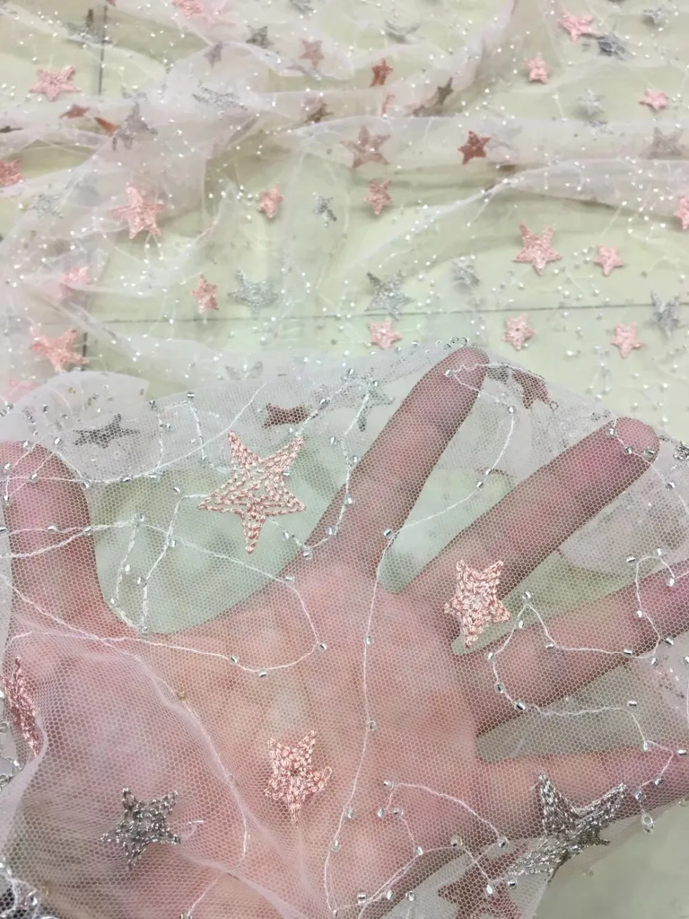 Новинка белое/зеленое/розовое 7 видов цветов со звездами и бисером линия на сетке