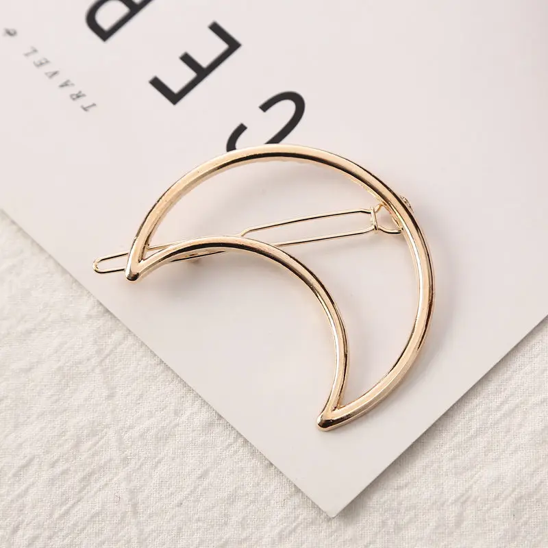 Gold moon Модные женские аксессуары для волос, треугольная заколка для волос, металлический геометрический сплав, ободок для волос с Луной и кругами, заколка для волос, держатель для девочек - Цвет: Gold moon