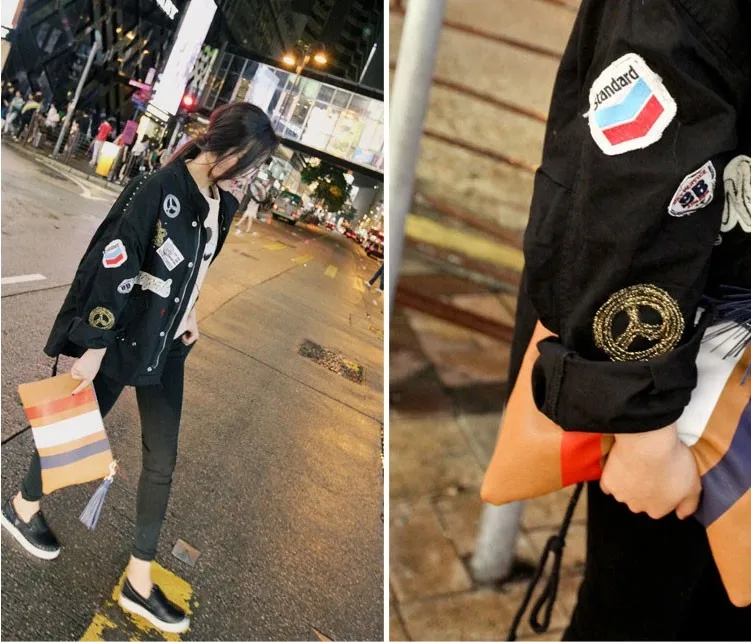 Women Cotton Jacket Coat Fashion Women Bomber jacket Embroidery Applique Rivets Oversize Women Coat Army Green Cotton Coat
