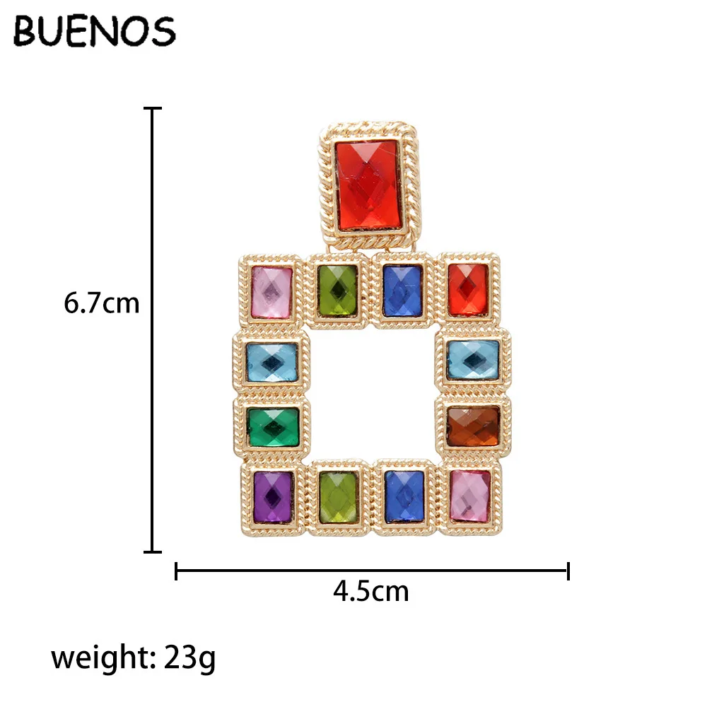 Женские Висячие серьги BUENOS Разноцветные с кристаллами большие геометрические