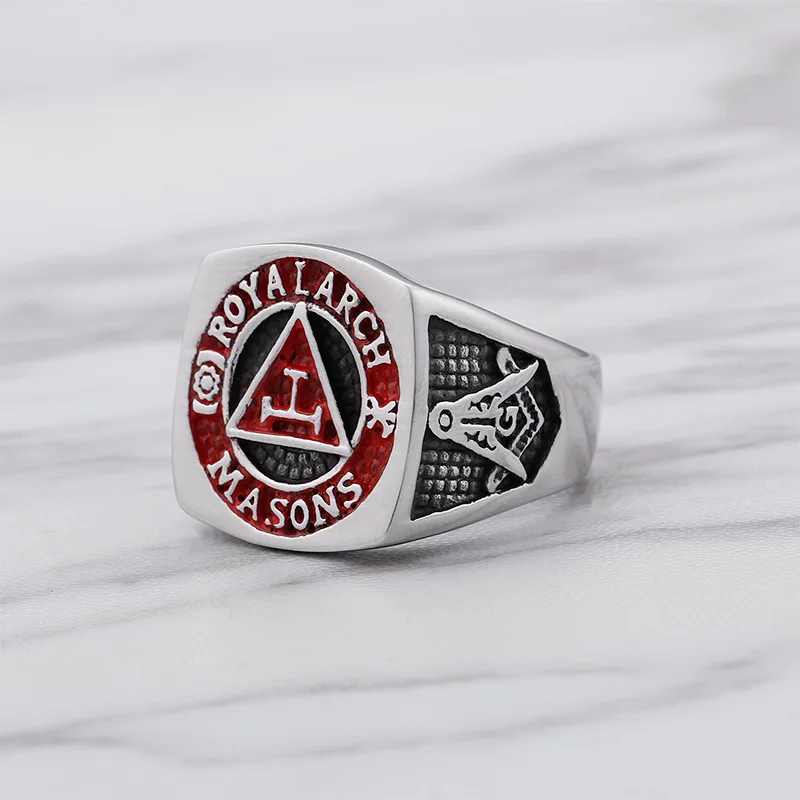 Masonic Freemasonry Signet Ring Punk Titanium Stainless Steel Square AG Rings Men Rock Jewelry |
