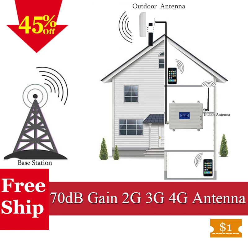 Для России GSM 900 1800 WCDMA 2100 трехдиапазонный усилитель 2G 3g 4G LTE 70dB мобильный сотовый
