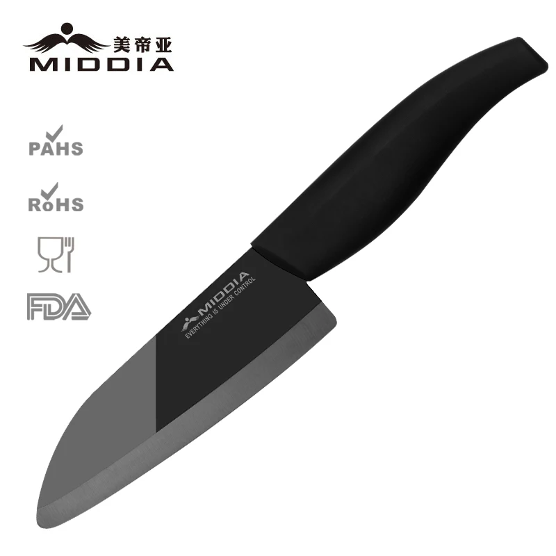 Middia 5 &quotзеркало Черное Лезвие Керамический нож Santoku для тонкой нарезки кухонных