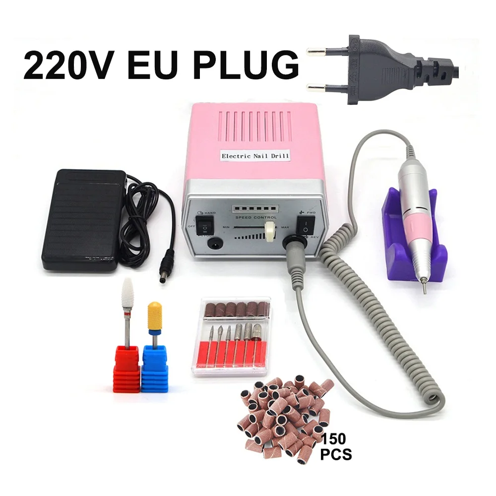 Pink EU plug 150B2D5 Золотой электрический сверлильный станок для дизайна ногтей, Профессиональный аппарат для маникюра, оборудование для дизайна ногтей, оборудование для педикюра и маникюра - Цвет: Pink EU plug 150B2D5