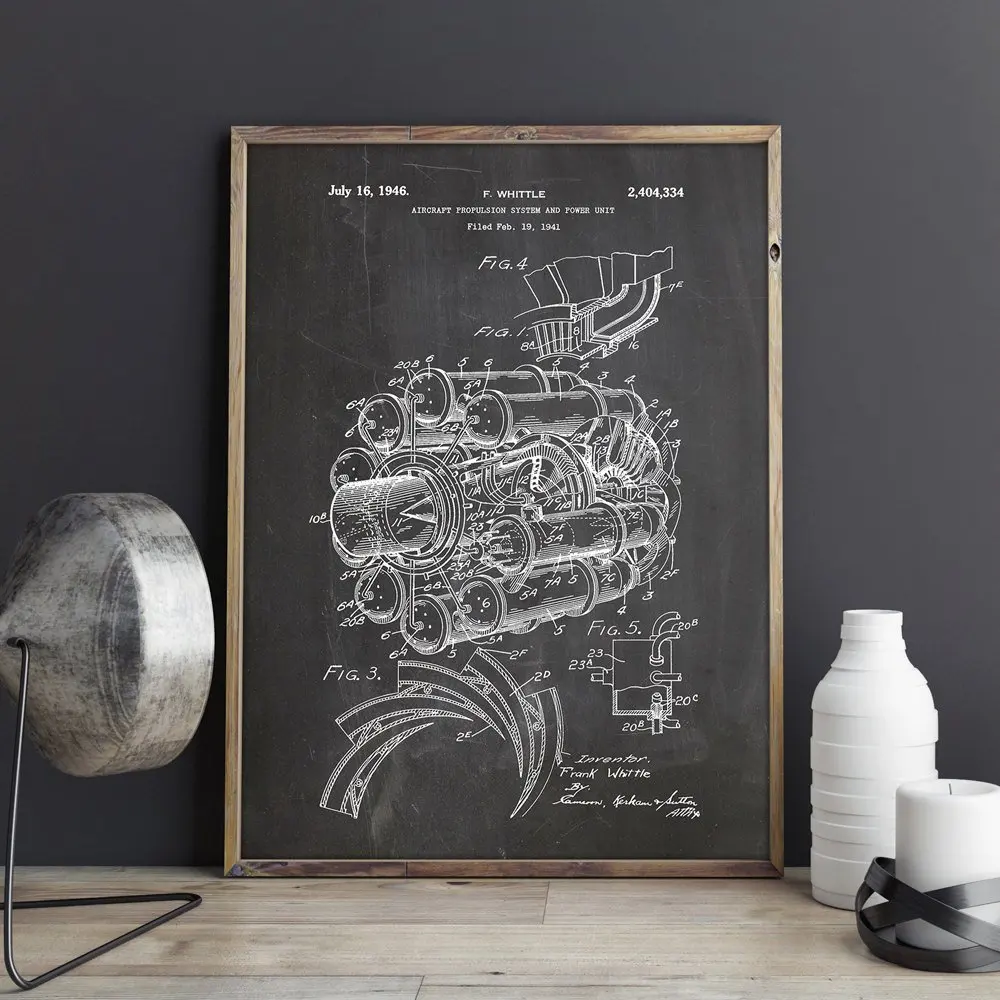 Патент на Самолет Jet Engine авиационное искусство настенное постеры декор комнаты