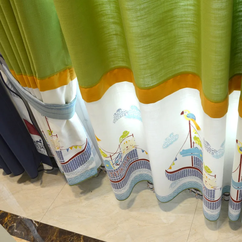 Children's Cartoon Hemp and Semi-shaded Curtains Boys Girls𧯭room Splicing Curtain Fabric Art Korean Mediterranean | Дом и сад
