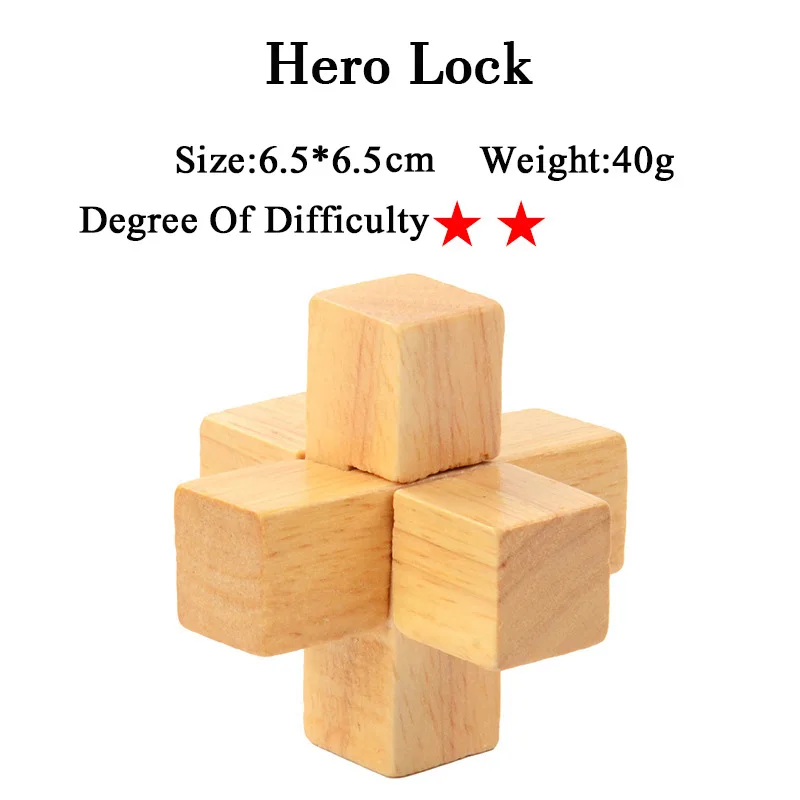 Hero Lock IQ мозговой тизер Kong Ming Lock Lu Ban Lock 3D деревянные переплетенные головоломки игра игрушка для взрослых детей - Цвет: Hero Lock
