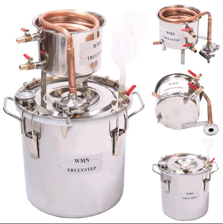 Copper 10 л~ 100 литров DIY дистиллятор для домашнего пивоварения Alambic Самогонный спирт из нержавеющей меди Вода Вино эфирное масло пивоварения комплект - Цвет: Copper