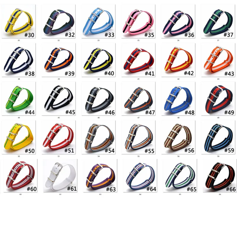 Wtchband 20 мм синий коричневый белый полосатый нейлон ремешок для часов в стиле