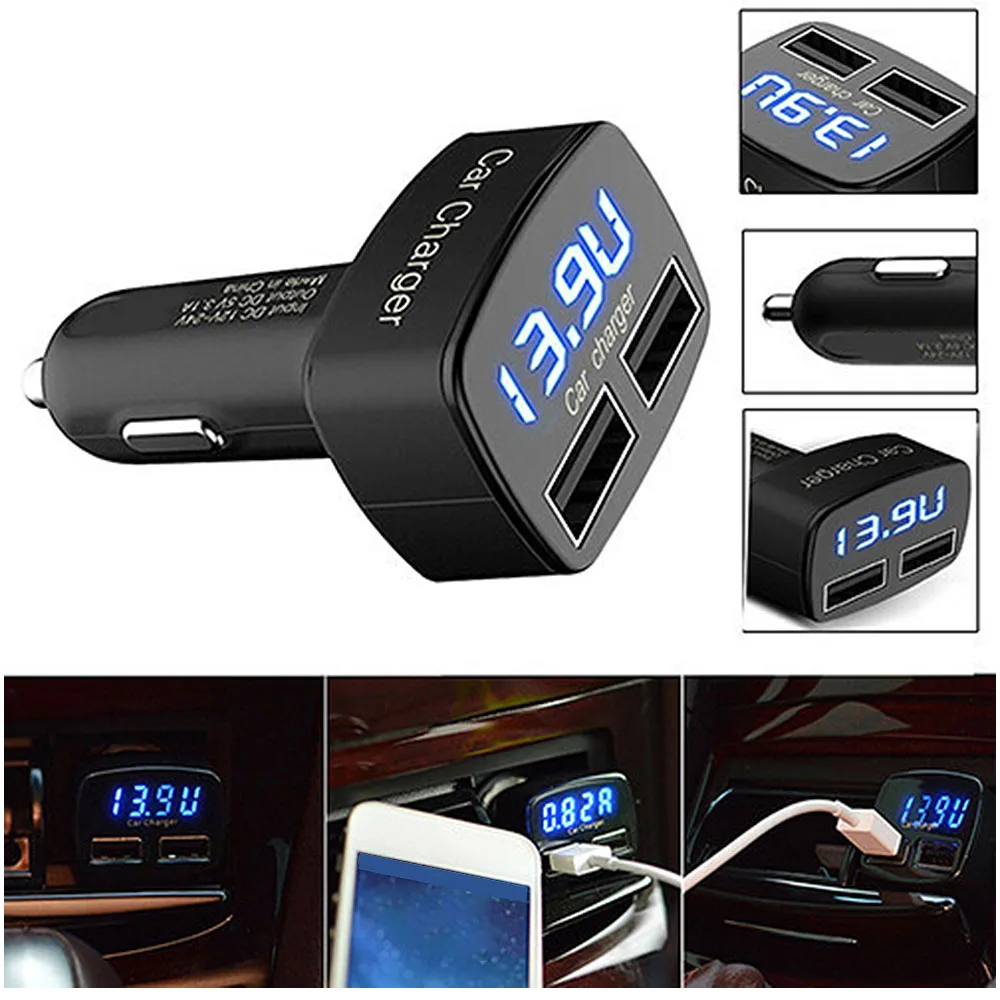 Светодиодный Дисплей устройство для автомобиля с двумя портами USB Зарядное 5V 3.1A